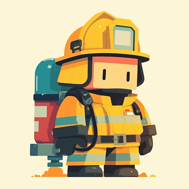 Vector white male firefighter in his 40s responding to an emergency