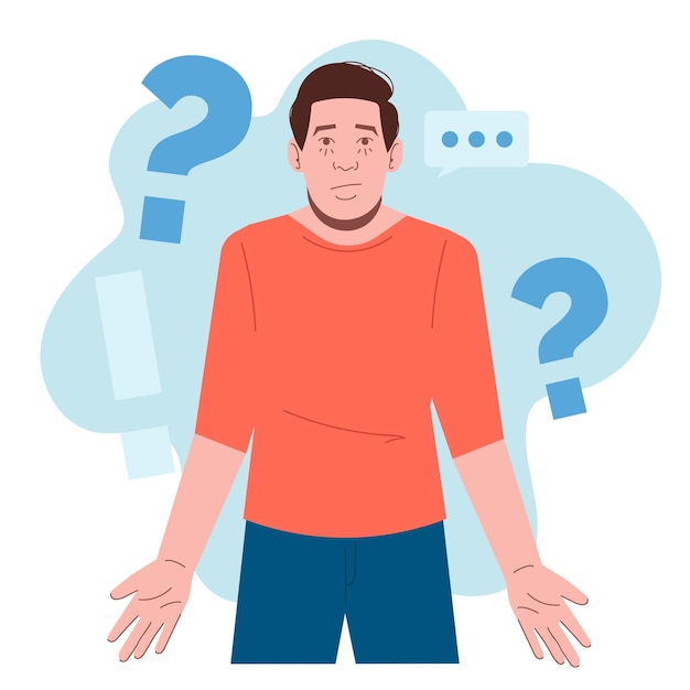 Vector white man question ask expression in flat illustration