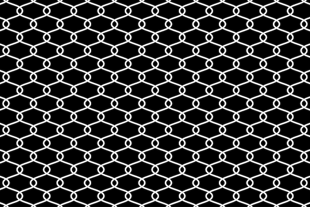 White metallic wire fence pattern on black background