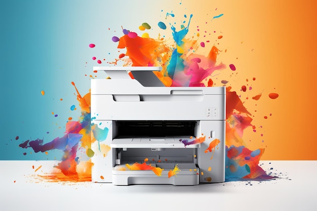 a white microwave with a splash of paint on it