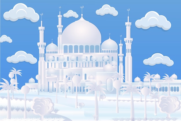 white mosque illustration paper cut mosque style