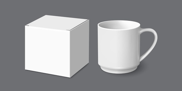 White mug and gift box Mockup Vector Template