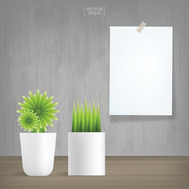 Vector white paper sheet with green plants for background.