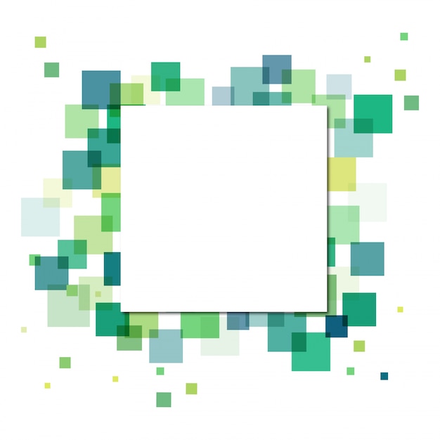 White paper square on multiple green squares background. Abstract concept.