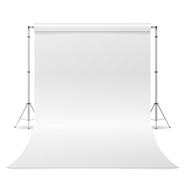 White Photo Studio Vector. Empty White Canvas Backdrop. Realistic Photographer Studio Isolated Illustration