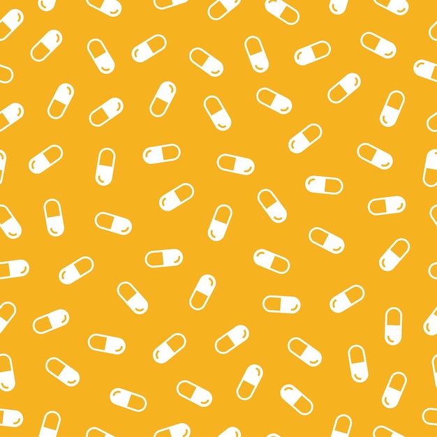 Vector white pills seamless pattern with yellow background