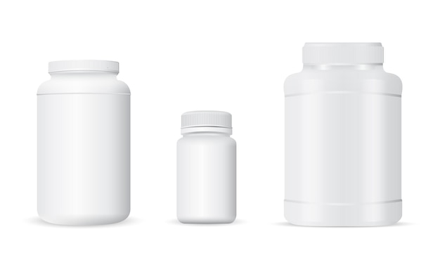 White plastic container for whey protein powder