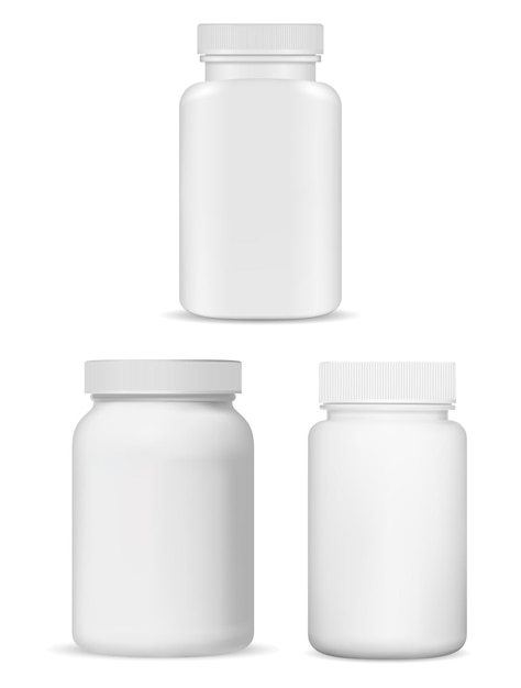 White plastic pill jar template Vitamin supplement bottle