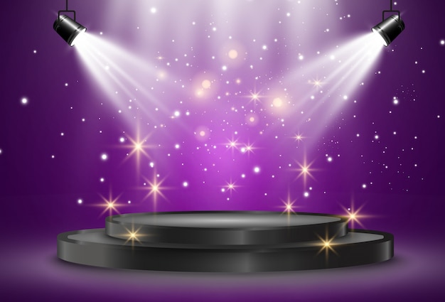 White podium or platform with spotlights. A pedestal for rewarding the winners.