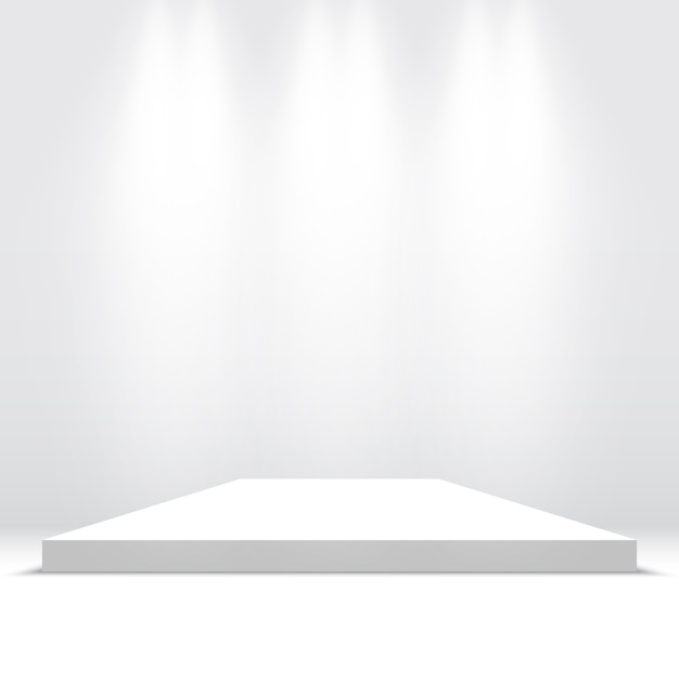 White podium with spotlights. Pedestal. Platform.  illustration.