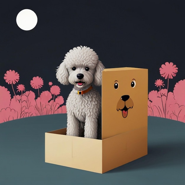 Vector a white poodle in a box with a dog on the back