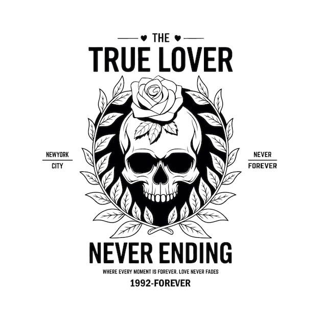 Vector a white poster with a skull and a skull that says true love end