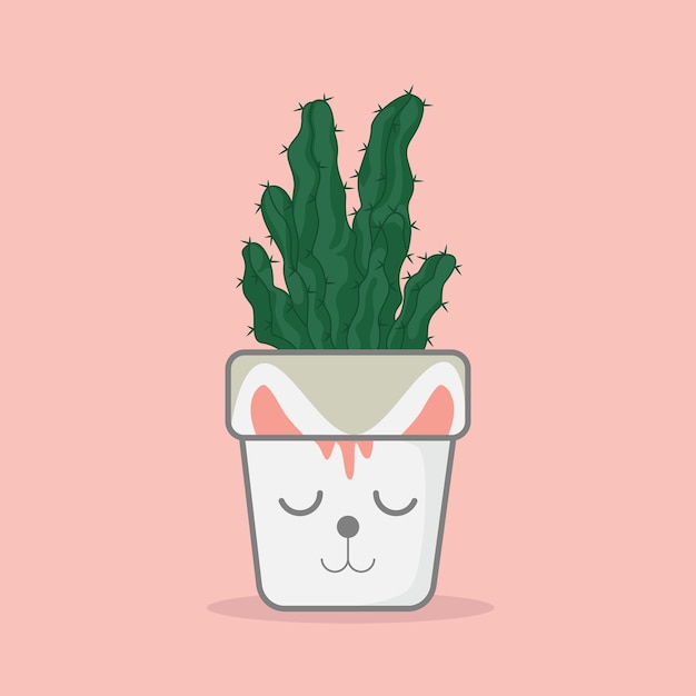 White pot character illustration with cactus plant