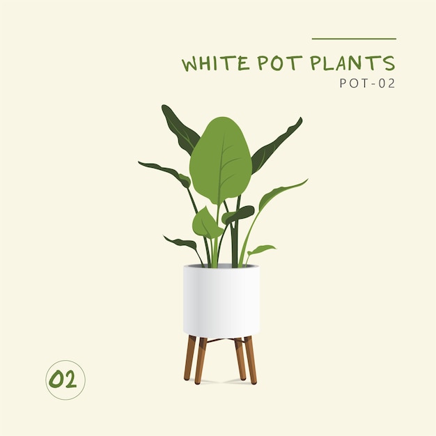 White Pot Plants Set