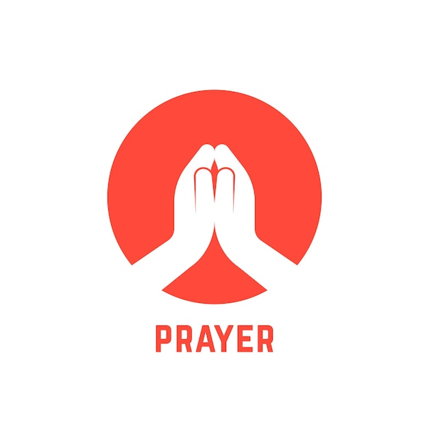 White praying hands in circle. concept of praise, support, blessing, shrift, hinduist, gratitude, bible, benediction. isolated on white background flat style modern logotype design vector illustration