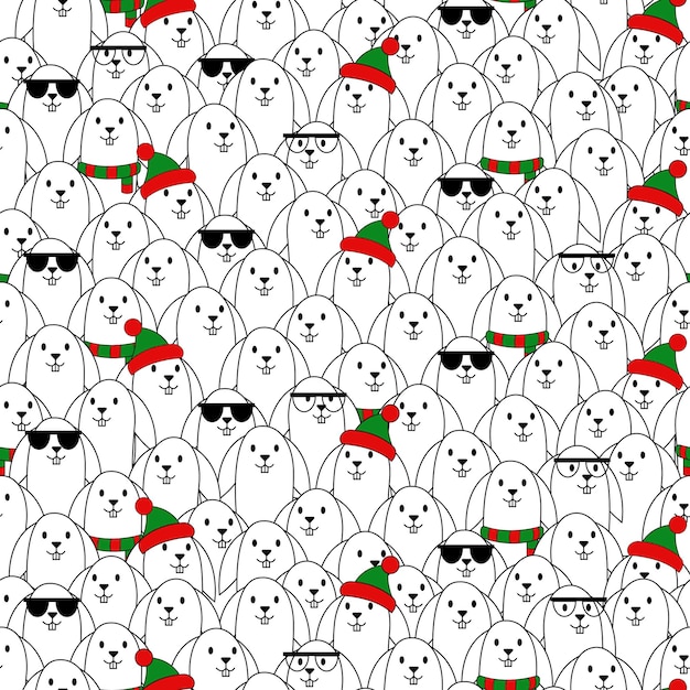 White rabbit seamless pattern Christmas wallpaper