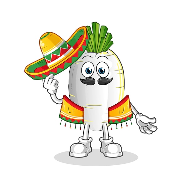 White radish Mexican culture and flag cartoon mascot vector