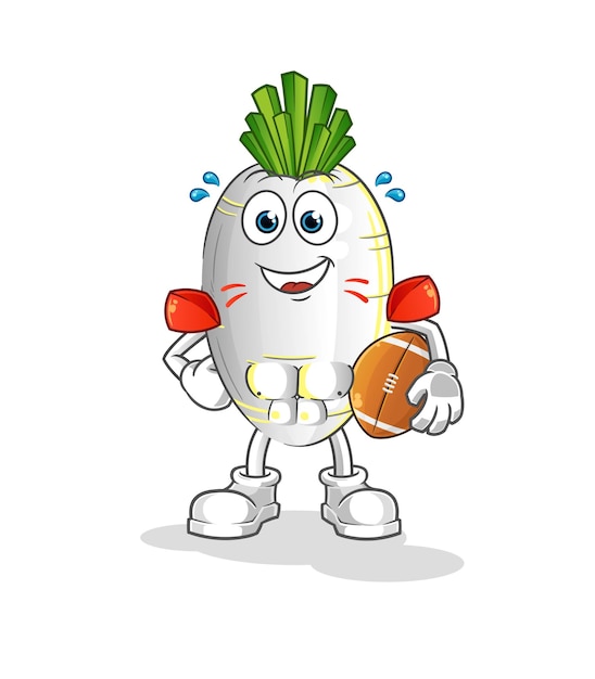 White radish playing rugby character cartoon mascot vector