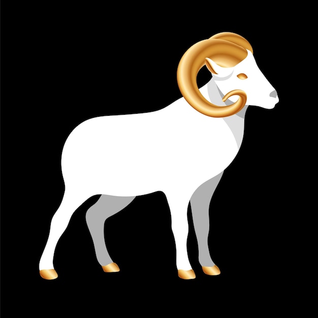 White ram with golden horns and hooves Flat sheep as a symbol of Eid Al Adha holiday and festival