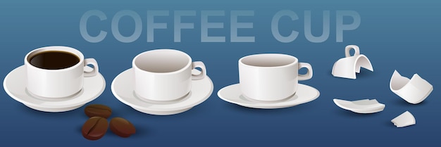 White realistic coffee cup with smoke isolated