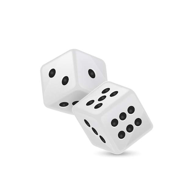 white realistic game dice icon in flight isolated on white