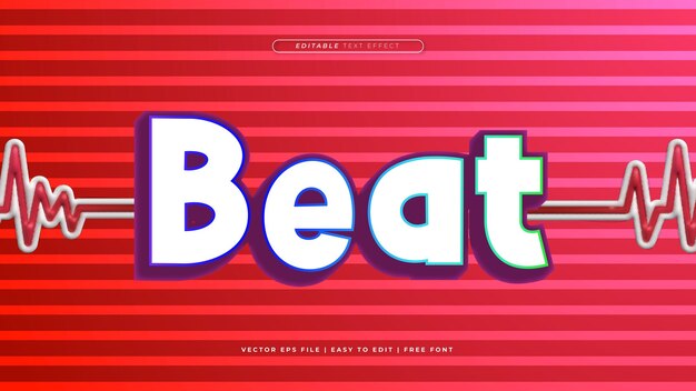 Vector white and red beat 3d editable text effect font style