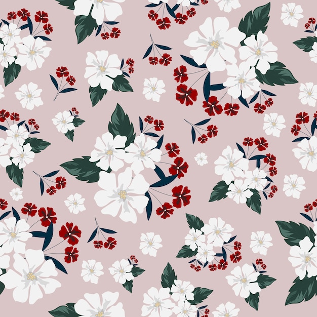 White and red flower seamless pattern