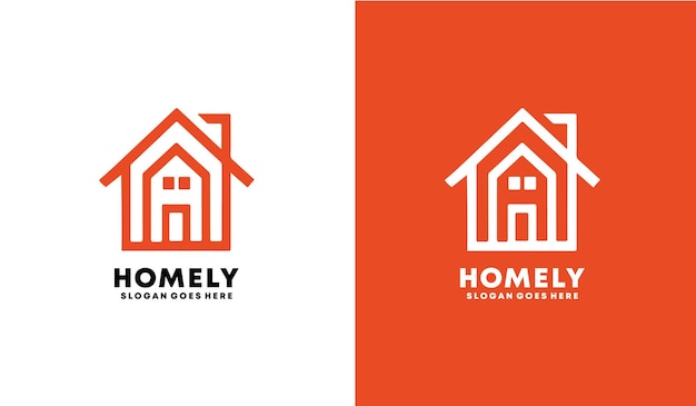 a white and red logo with a house on it