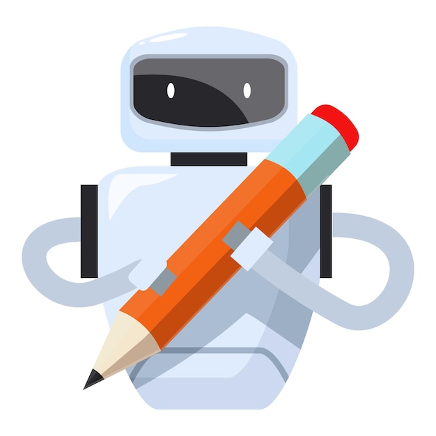 Vector white robot is holding a pencil