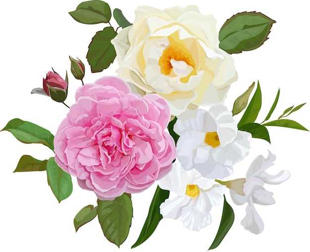 White Rose dipladenia and roses