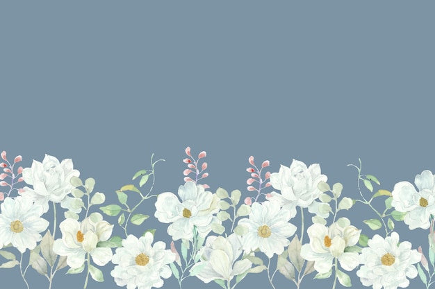 White Rose Romantic Watercolor Flower Background