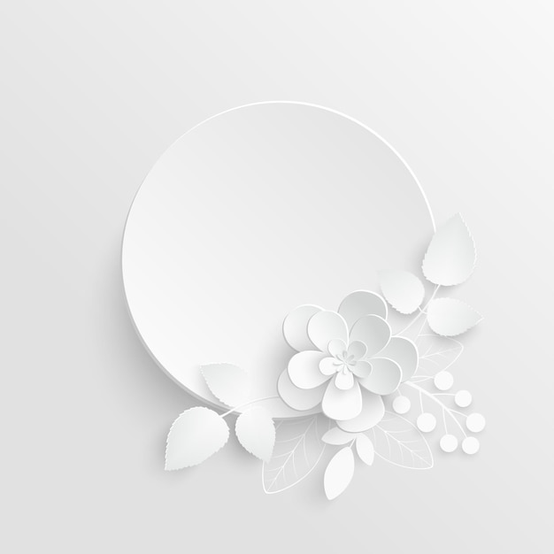 White rose Round frame with abstract cut flowers Vector illustration