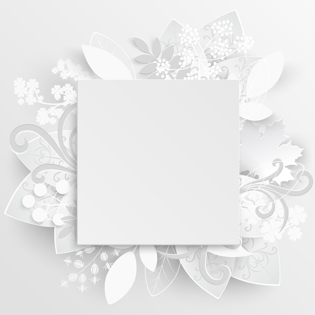 White rose Square frame with abstract cut flowers Vector illustration