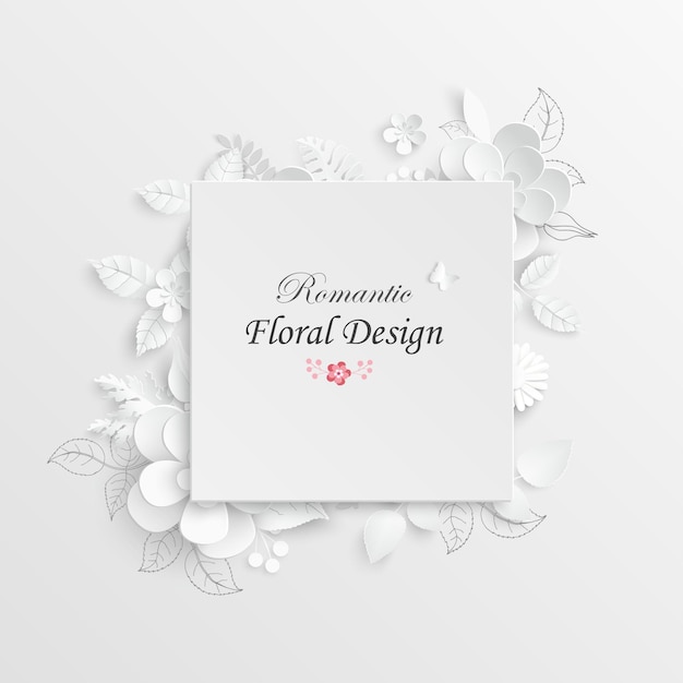 White rose Square frame with abstract cut flowers Vector illustration