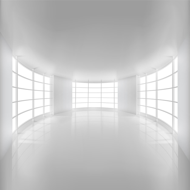 White Rounded Room Illuminated by Sunlight for background