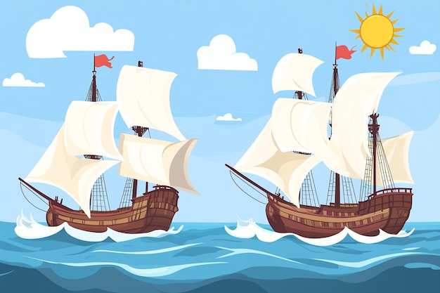 Vector white sails spanish galleons sailing