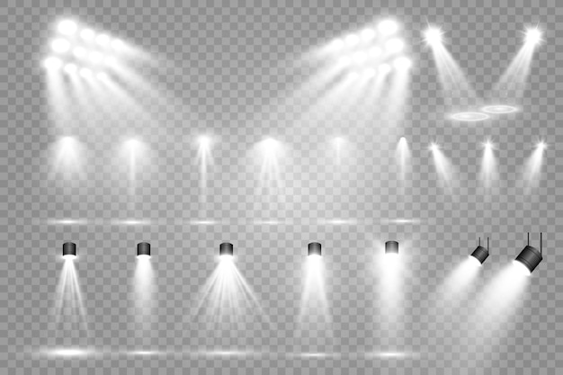 White scene on with spotlights. Vector illustration.