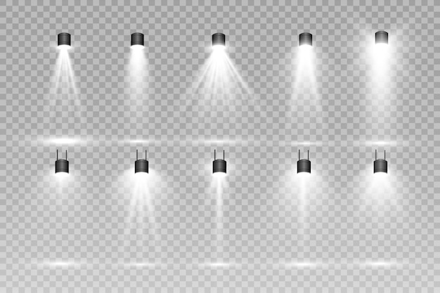 White scene on with spotlights. Vector illustration.