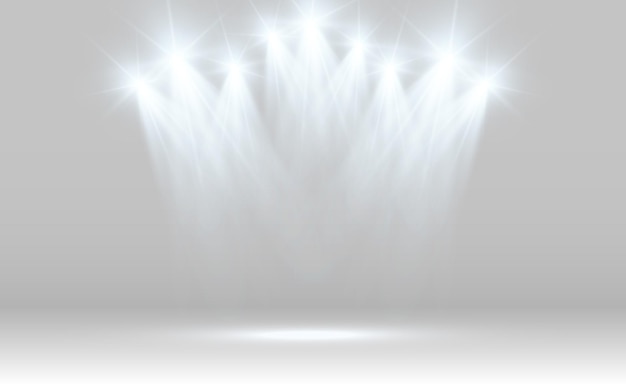 White scene on with spotlights. Vector illustration.