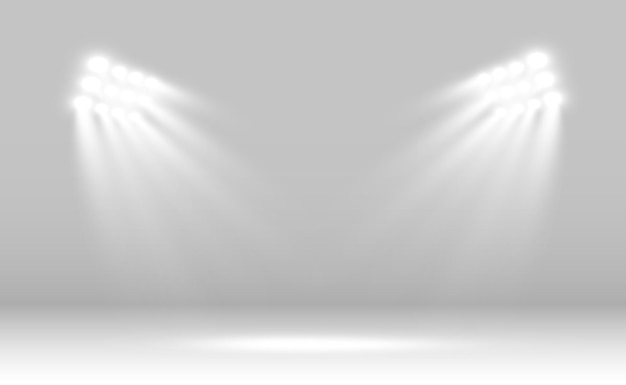 White scene on with spotlights. Vector illustration.