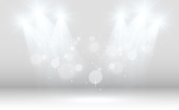 White scene on with spotlights. Vector illustration.