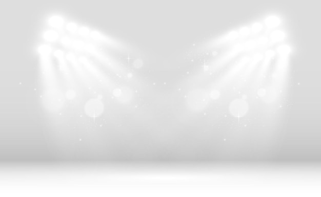 White scene on with spotlights. Vector illustration.