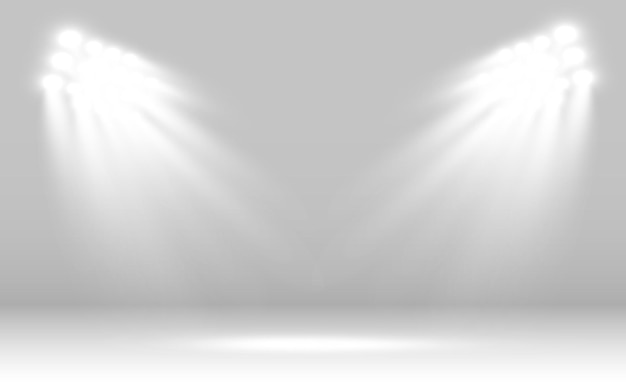 White scene on with spotlights. Vector illustration.