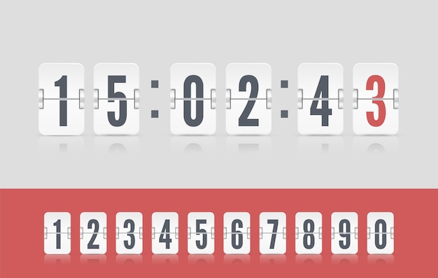 White scoreboard number font Vector modern ui design old countdown timer Coming soon web page with flip time counter