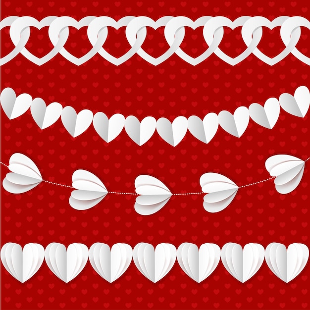 White seamless paper garlands from hearts Valentine on red