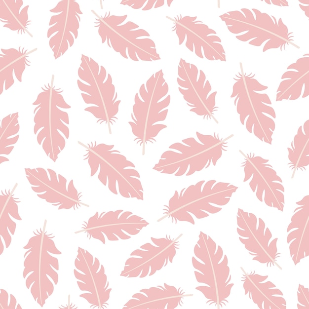 White seamless pattern with babypink flamingo feathers