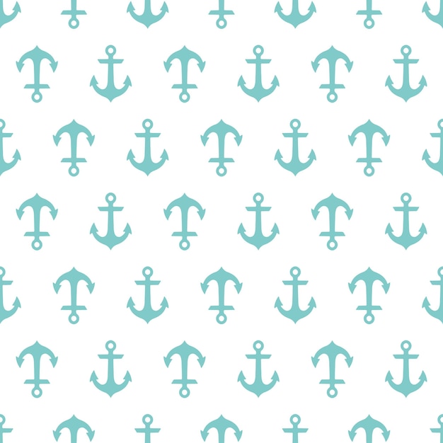 White seamless pattern with blue anchors. Cute and childish design for fabric, textile, wallpaper.