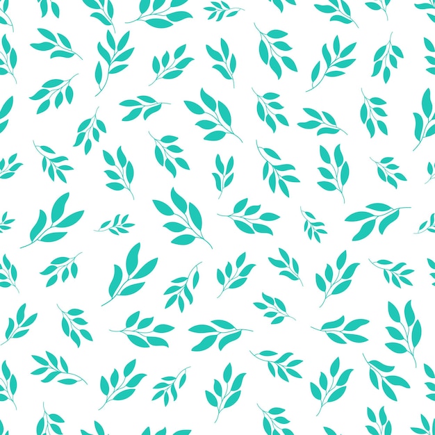 White seamless pattern with blue plants.