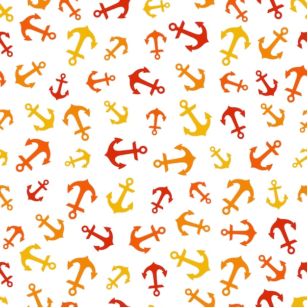 White seamless pattern with colorful anchors.