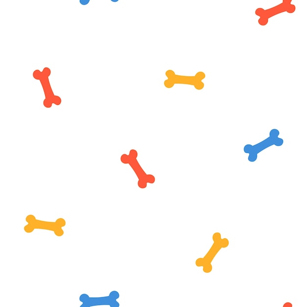 White seamless pattern with colorful dog bones.